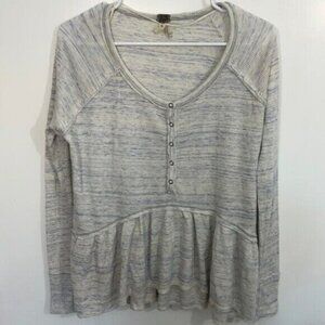 We The Free Henley Thermal, Waffle Knit, High-Low Peplum Waist, Marled, XS